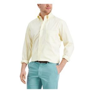 CLUBROOM PERFORMANCE Mens Yellow Collared Cotton Dress Shirt 17- 34/35